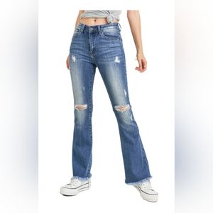 Risen distressed flare jeans